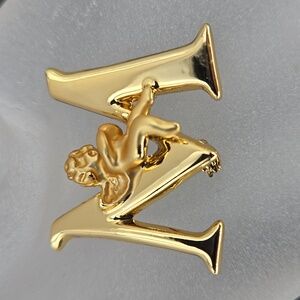 L. Razza Gold Tone Angel "M" Brooch